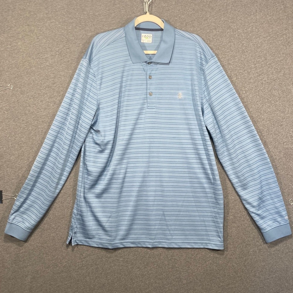 IZOD Advantage‎ Performance Mens Blue Striped Long Sleeve Polo Shirt XL